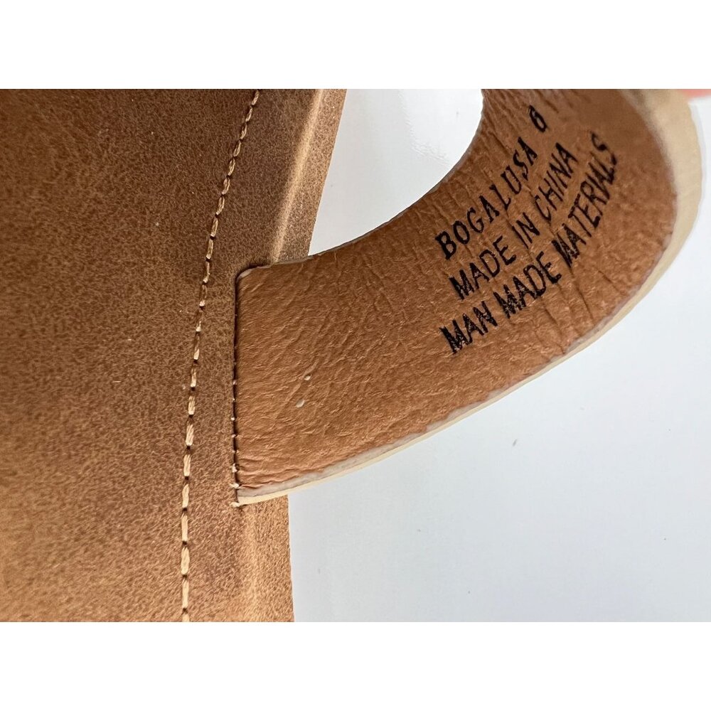 Corkys Sandals Women's 6 Bogalusa Slide Tan Faux Leather Open Toe Slip On Wedge - Picture 6 of 9